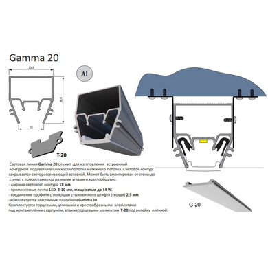 Алюминиевый профиль Alteza "GAMMA-20", длина 2 метра, 2 метра, 20 мм.
